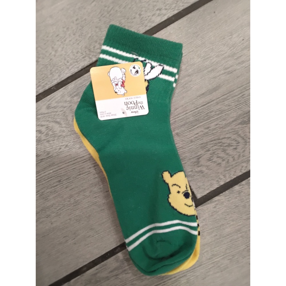 Disney Winnie the Pooh Eeyore Ankle Socks 2 Pair Pack Green‎ Yellow Shoe -4-10